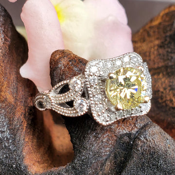 14k White Gold Natural Yellow Diamond Ring - DSR-23521